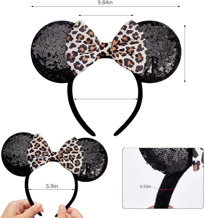YUNISS Handmade Sparkly Mouse Ears Headband for Adults & Kids | Upgraded Wide Band |Velvet Non-Slip Band, All-Day Comfort