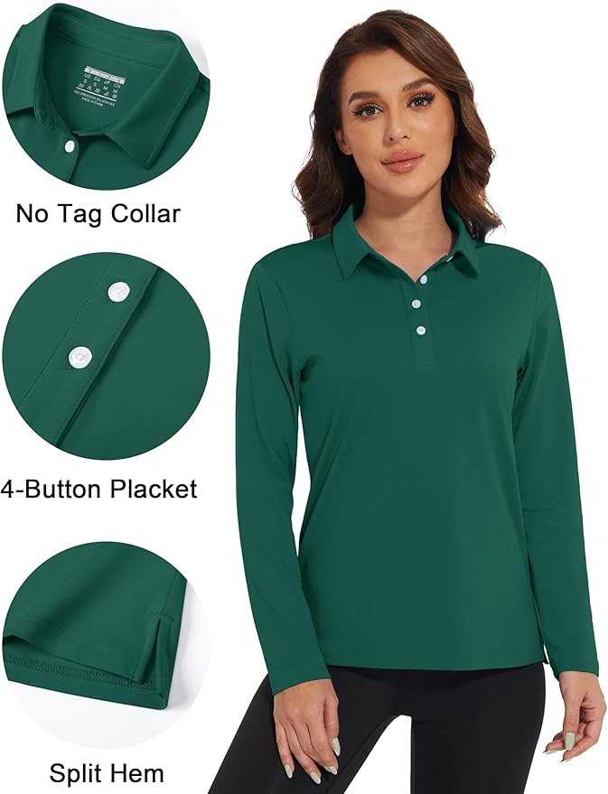 MAGCOMSEN Women's Polo Shirts Long Sleeve Golf Shirt Quick Dry UPF 50+ Sun Protection Lightweight Tennis Shirts