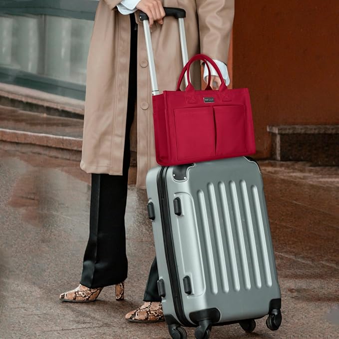 TOPDesign Heavy-Duty Canvas Tote Bag for Women, Adjustable Crossbody/Shoulder Handbag with 9 Pockets, Everything Tote