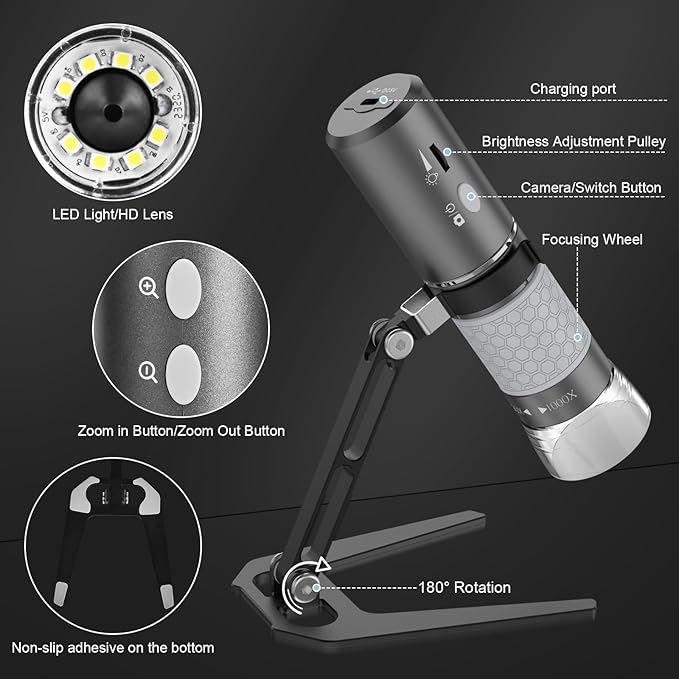 4K HD Wi-Fi Wireless Digital Microscope Camera Magnifier, Compatible for iPhone, iPad, Android Phones and PC