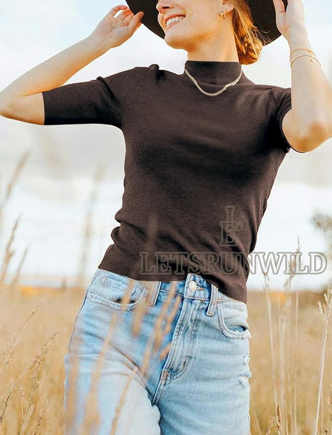 LETSRUNWILD Business Casual Tops for Women Dressy Cute Tops Mock Turtleneck Tshirts Shirts