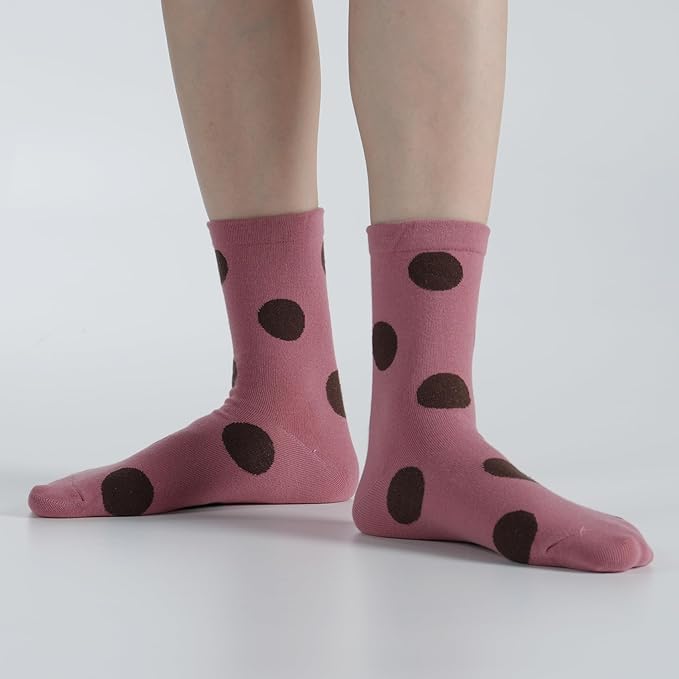 Kikiya Women's Cotton Crew Socks - Cute Flower Graphic Polka Dot Striped Heart Patterned - Ladies Girls Casual Socks Size 6-8
