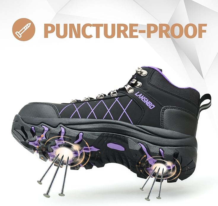 Waterproof Steel Toe Boots for Women Wide Width Non Slip Work Shoes Lightweight Slip Resistant Safety Toe Sneakers Indestructible Construction Composite Toe Footwear