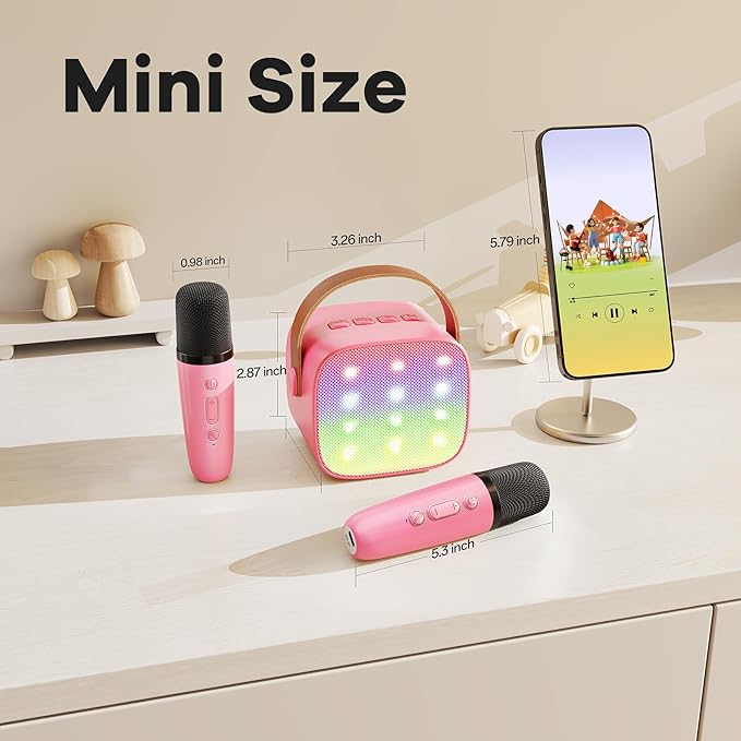 YLL Karaoke Machine for Kids, Portable Mini Speaker with 2 Wireless Microphones, 2026 Top Toys Birthday Gifts for Girls 3, 4, 5, 6, 7, 8, 9, 10, 12+ Years Old Toddler Party Grandkids Present (Rose)