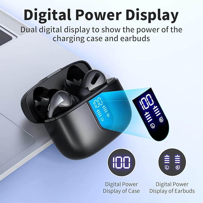TAGRY 2 Sets X08 Black and Phantom Purple Bluetooth Headphones True Wireless Earbuds 60H Playback Ear Buds with Wireless Charging Case in-Ear Earbuds with Mic