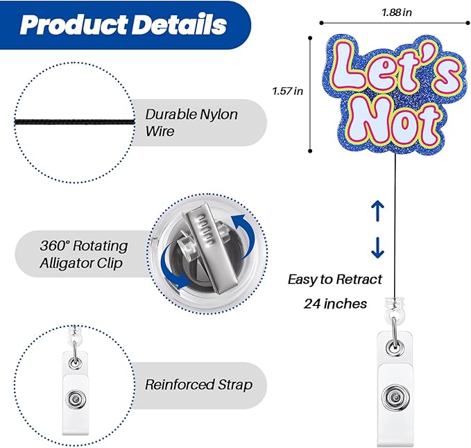 Let's Not Funny Nurse Badge Reel, Cute Retractable ID Card Medical Work Badge Holder, Name Tag Badge Buddy for Psych Nurse Nursing Student Psychiatrist & Psychotherapist Doctor Social Office Workers
