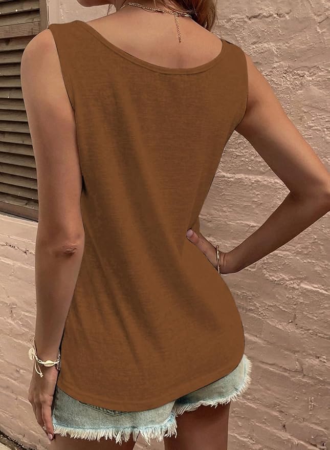 SHEWIN Womens Tank Tops Solid Button Crewneck Sleeveless Summer Tops Loose Fit