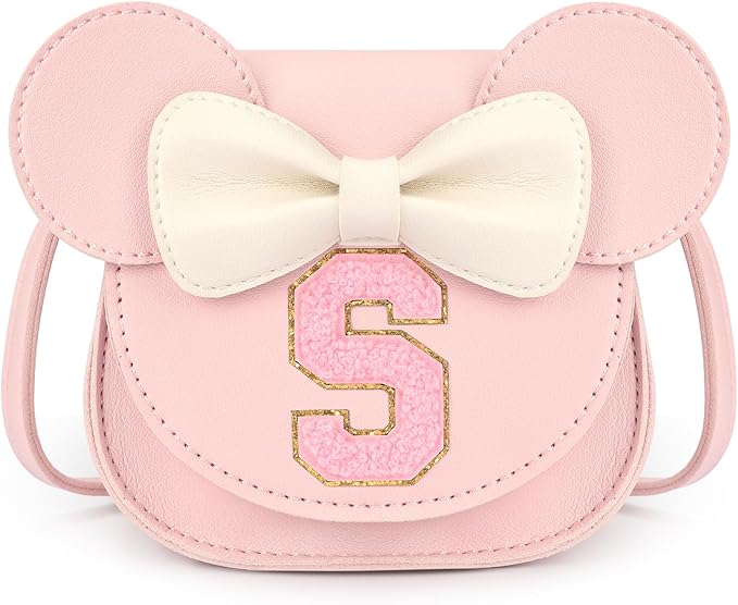 mibasies Toddler Purse Girl Gifts: Girls Birthday Gifts for 3-8 - Toys for Ages 2-4 Girls Mouse Ears Purse, Pink, Letter S