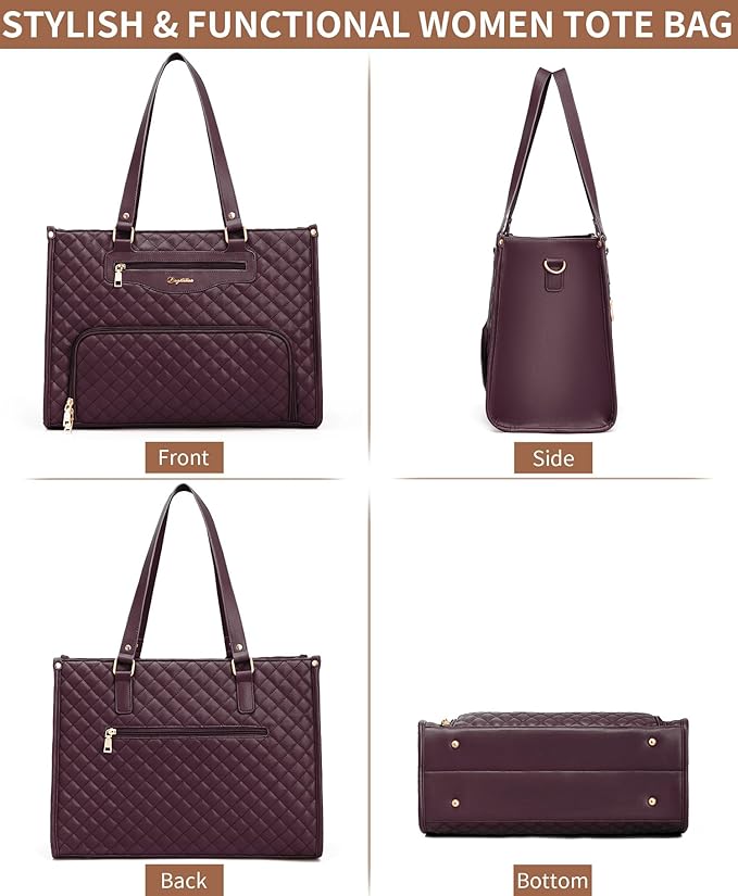 Lunch Tote Bag for Women, 15.6 Inch Laptop Work Bag with Insulated Lunch Box Compartment & Purse Large Capacity Quilted Computer Handbag for Office Business Work Nurse Teacher Travel Casual