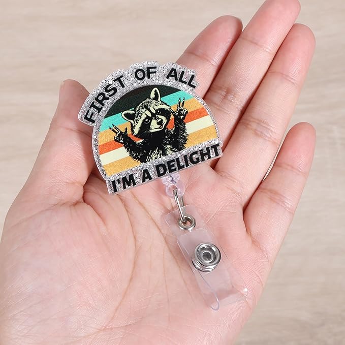 First of All, I'm a Delight Funny Raccoon Nurse Badge Reel, Cute Retractable ID Card Pediatric Badge Holder, Name Tag Medical Badge Clip for RN LPN CNA MA Nurse Nursing Student Doctor Social Workers