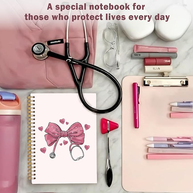 Lacama Nurse Gifts for Women, Pink Bow Nurse Notebook Journal, Nurses Week Gifts, Nurse Appreciation Gift, Nursing Student Graduation Gifts, Coquette Stuff Stethoscope Notebook, School Office Supplies