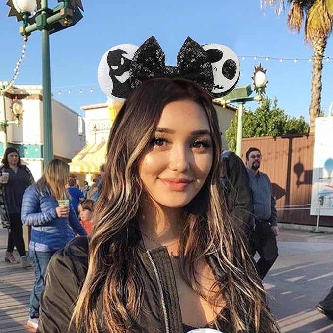 DRESHOW Halloween Mouse Ears Headbands for Women Mouse Ear Headband with Bow Glitter Party Decoration Costume Hair Accessory for Women