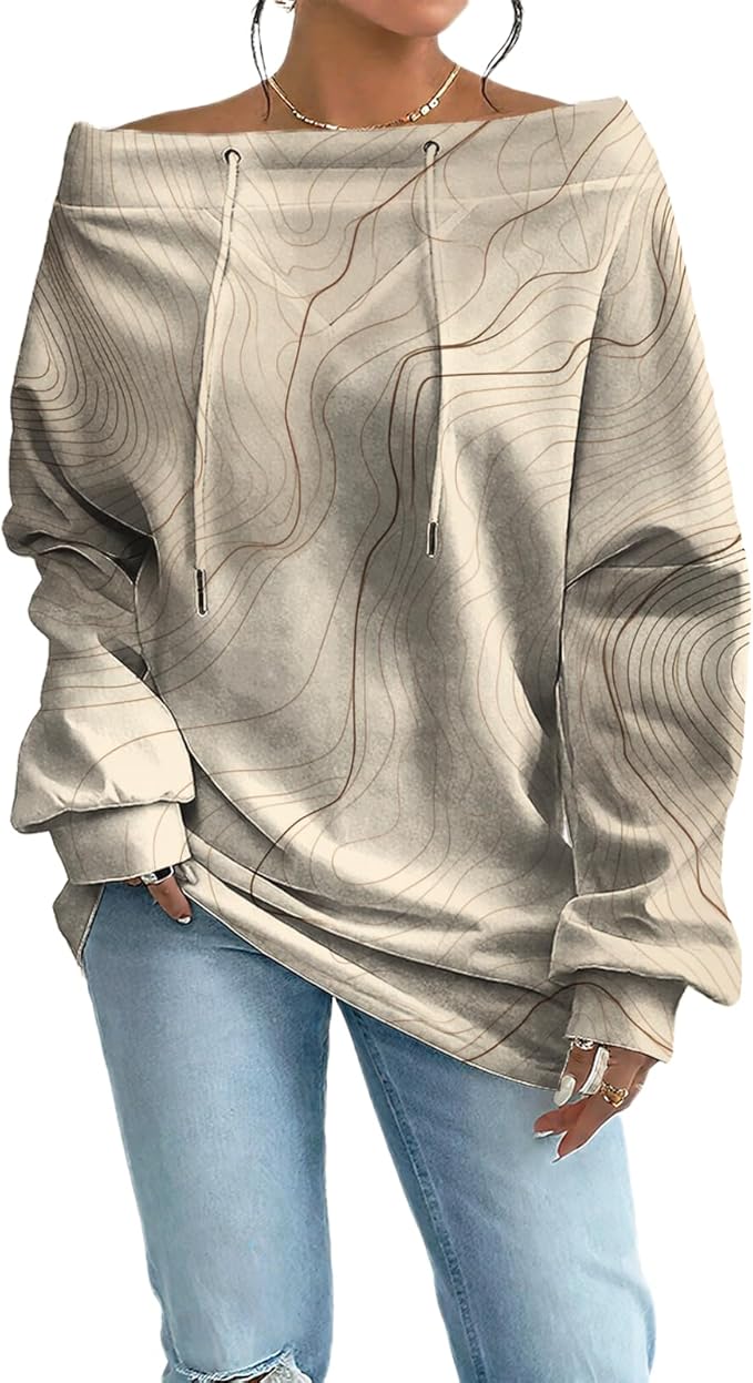 Womens Sweatshirts Floral Print Sexy Off The Shoulder T Shirts Oversized Long Sleeve Pullover Fall Tops