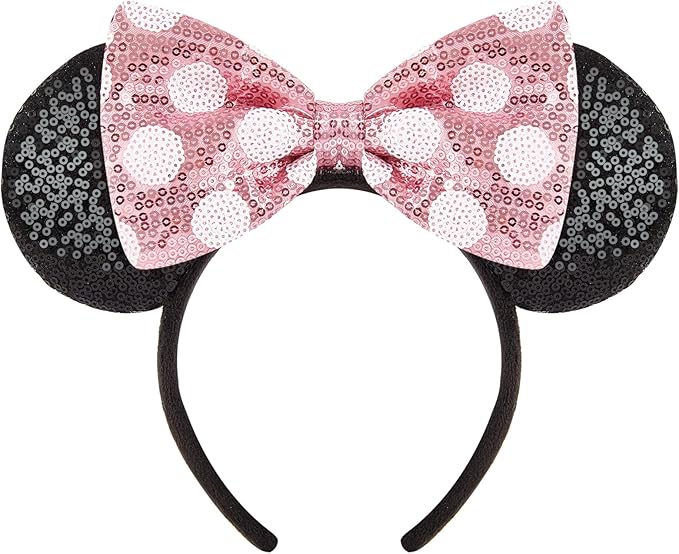 YUNISS Handmade Sparkly Mouse Ears Headband for Adults & Kids | Upgraded Wide Band |Velvet Non-Slip Band, All-Day Comfort