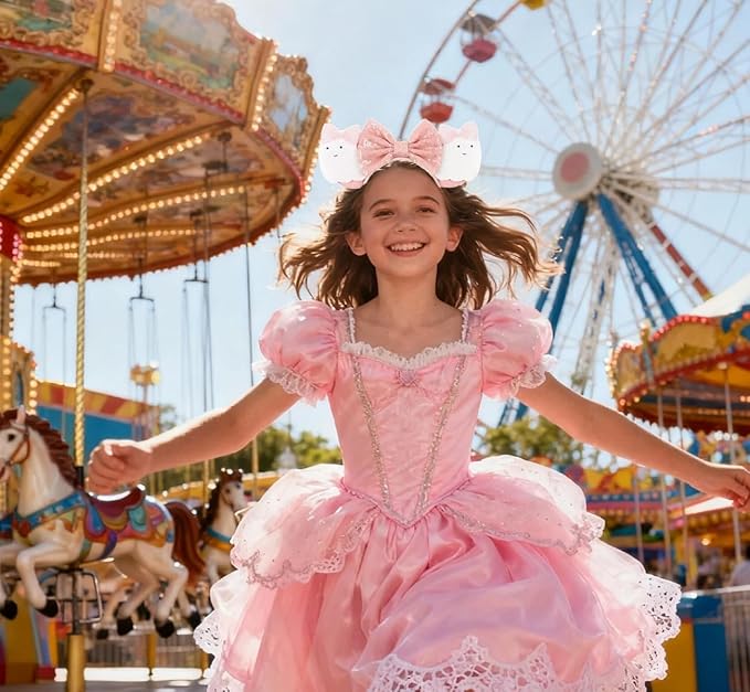 XINGKANG Mouse Ear Sparkling Headband, pink bow, birthday, Balloons, Castle, Firmly Occupying the C Position at the Party