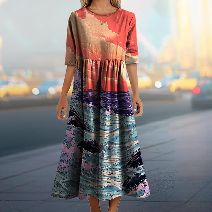 MARSVOVO Trendy Dresses for Women 2025 Classic Fairy Flowy Sundress Relaxed Fit Dress with Side Pockets