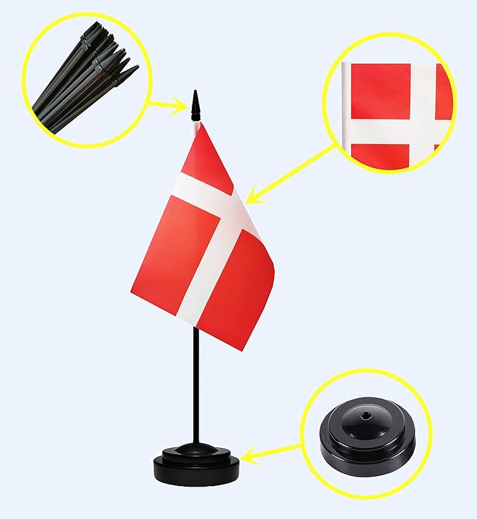 USA American & Denmark Danish Desk Flags, US Denmark Office Table Flag, Small Mini Miniature Danish and US Desktop Flag With 13" Solid Black Pole, Black Base