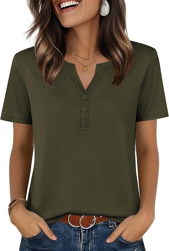 Zeagoo Womens Summer Tops V Neck Short Sleeve Shirts Dressy Casual Blouse Spring Vacation Tshirts Clothes