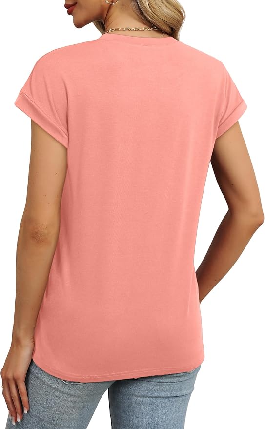 WEESO Womens Summer Tops Trendy 2026 Cap Sleeve T Shirts Crew Neck Pleated Front Beach Vacation Clothes Fashion