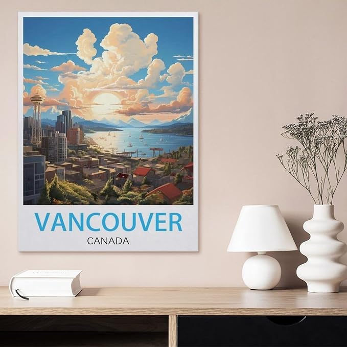 Jigsaw Puzzle 1000 Pieces for Adults，Vancouver Canada Vintage Travel Poster，Teens Boys Girls Puzzles Difficult Thick Sturdy Pieces Challenging Puzzle for Party Games（50x70cm）-BC68