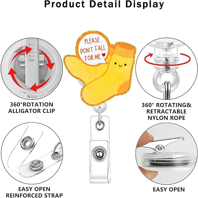 Don’t Fall for Me Badge Reels Retractable Sock Funny Cute Badge Holder with Badge Reel ID Clip Name Tag Card Tag Card Badge Clip Acrylic Accessories Gifts Nurse