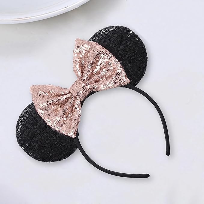 Sequin Mouse Ears Headbands for Women Girls Boys, Glitter Bows Headband for Kids Adults Birthday Party Costume Halloween
