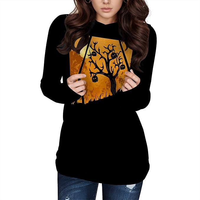 domirica Halloween Sweatshirts For Women Long Sleeve Spooky Graphic Sweatshirts Pumpkin Pullover Halloween Party Club Wear