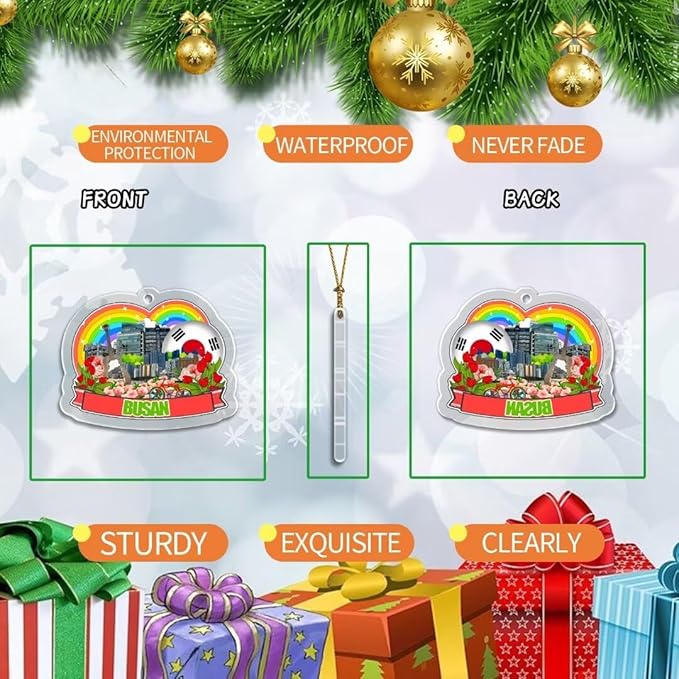Busan South Korea Christmas Ornament Transparent Acrylic Double Sided Tree Decoration Pendant Travel Souvenir Tourist Collection Personalized Car Backpack Accessories -4601