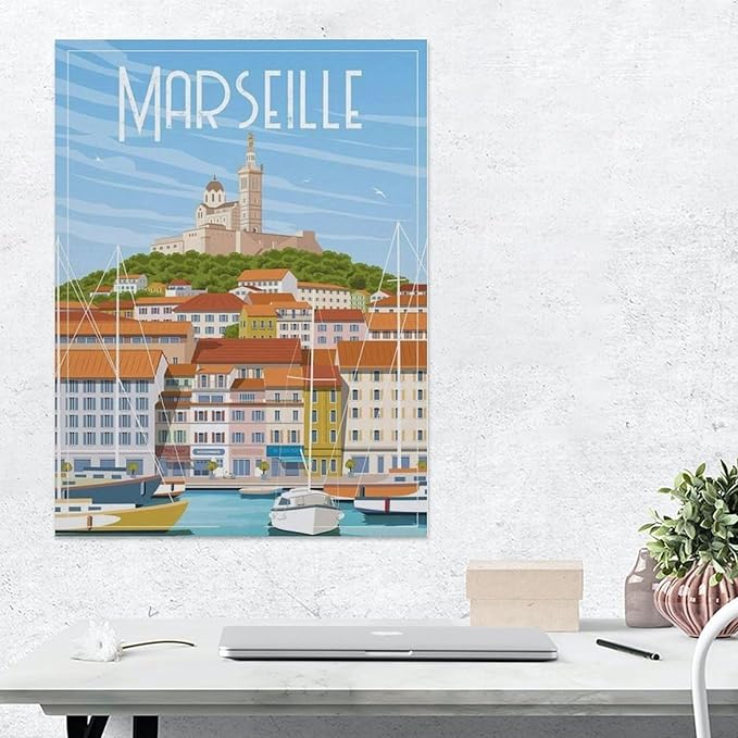 1000 Pieces Landscape Puzzles DIY，Marseille France Port Vintage Travel Poster，Jigsaw Creativity Toys for Kids Adults（50x70cm）-BO13