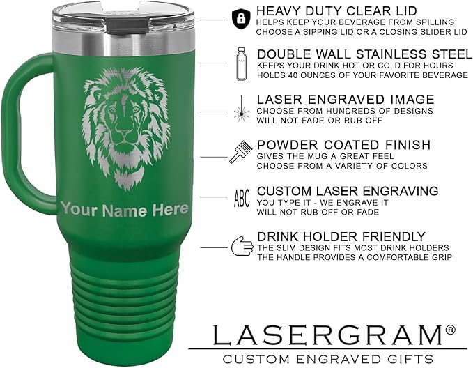 LaserGram 40oz Vacuum Insulated Travel Mug with Handle, CNA Certified Nurse Assistant, Personalized Engraving Included (Green)