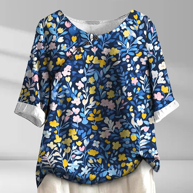 Women's Shirts Dressy Casual Asymmetric Side Button Down Design Tops Summer Loose Fit Crewneck Graphic Tees
