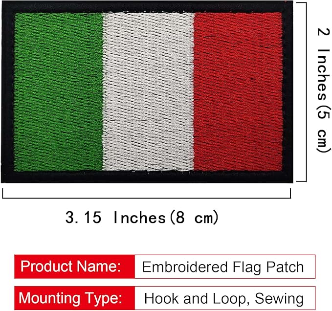 EmWoot 2PCS Italy Flag Patch Embroidered Morale Patch Military Tactical Patches Hook and Loop(Black Border)