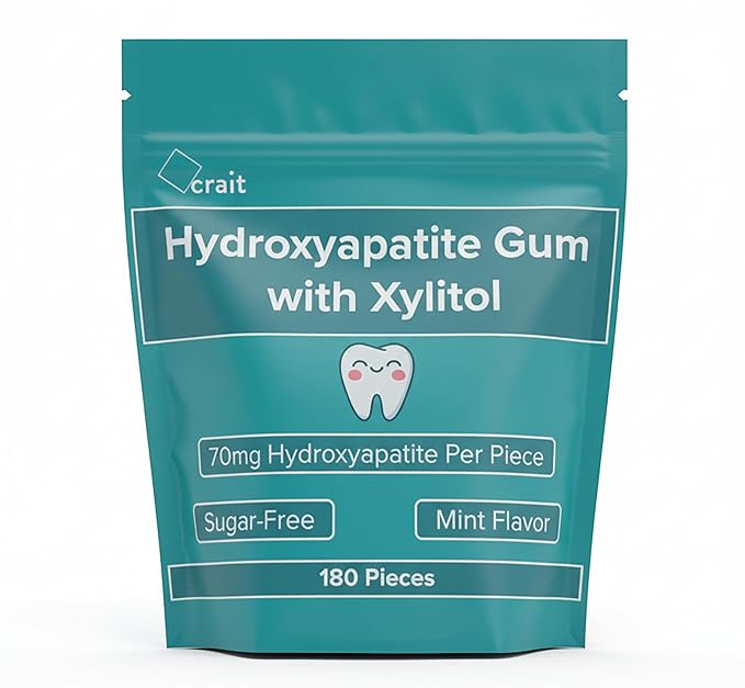 crait Hydroxyapatite Gum Remineralizing Gum with Non-Nano Hydroxyapatite and Xylitol, 70mg HA Per Piece, Sugar-Free Mint Chewing Gum for Fresh Breath 180 Pieces