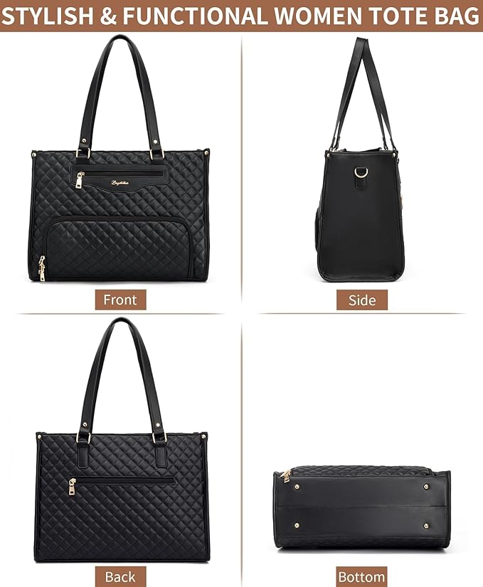 Lunch Tote Bag for Women, 15.6 Inch Laptop Work Bag with Insulated Lunch Box Compartment & Purse Large Capacity Quilted Computer Handbag for Office Business Work Nurse Teacher Travel Casual