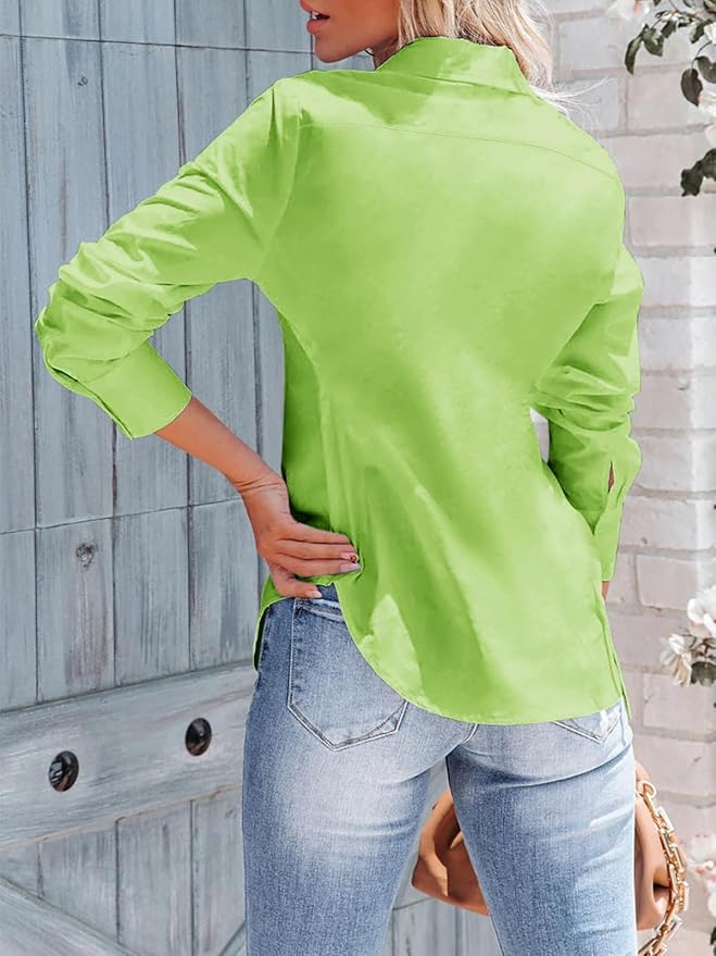 siliteelon Women's Button Down Shirts Long Sleeve Dress Shirts Wrinkle Free Collared Work Office Solid Blouses Corset Tops