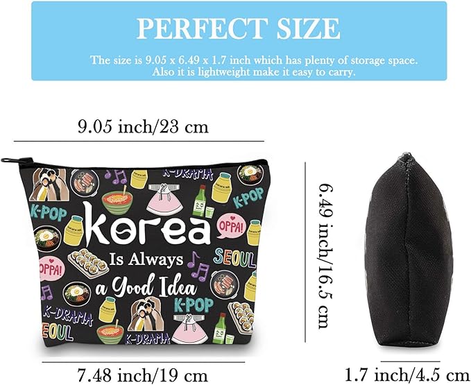 South Korea Travel Vacation Trip Souvenir Gift Korea Bachelorette Trip Gift South Korea Travel Accessory Bag for Korea Lovers (Good Idea Korea Black)