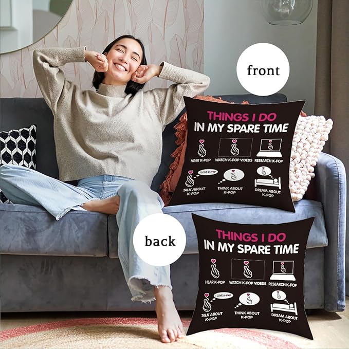NGLIV K-pop Decor, Just a Girl Who Loves K-pop Room Decor, Girls K-pop Gifts Rustic Anime Lovers Throw Pillow Covers for Living Room Home Girl Bedroom Decoration Gifts