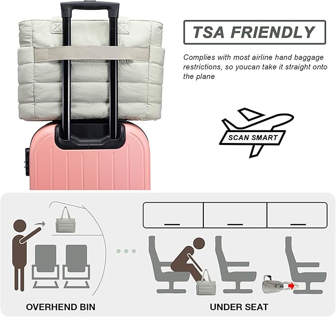 AOCINA Puffer Tote Bag for Women Quilted Work Bag Nurse Bags Women's Shoulder Handbags for Travel Gym Gifts Laptop Purse