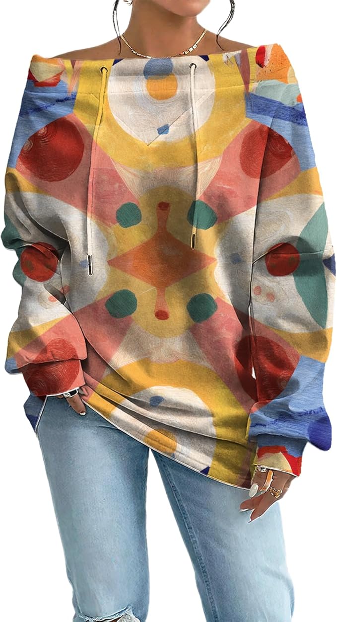 Womens Sweatshirts Floral Print Sexy Off The Shoulder T Shirts Oversized Long Sleeve Pullover Fall Tops