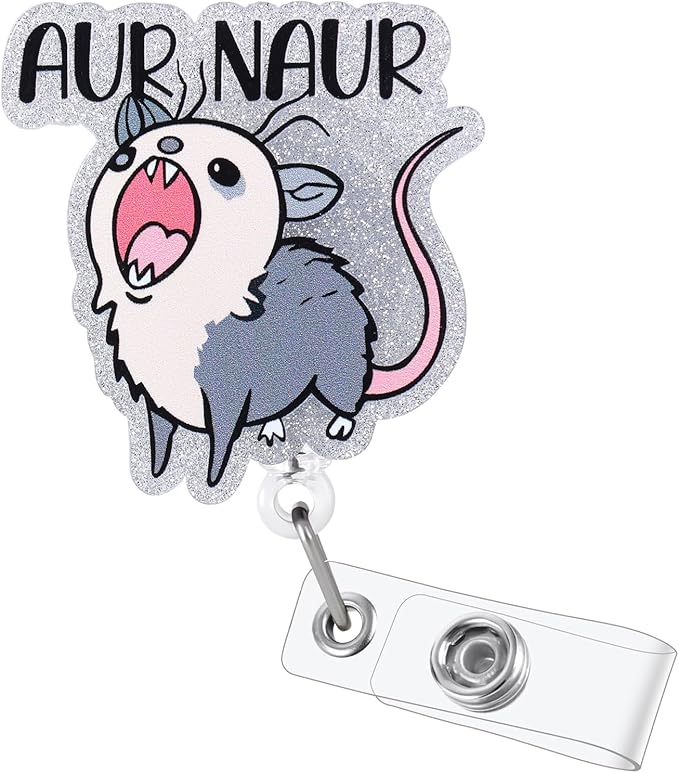 AUR Naur Funny Badge Reel, Cute Opossum Retractable ID Card Badge Holder, Name Tag Work Badge Clip for ICU NICU RN LPN CNA MA ER Night Shift Nurse Nursing Student OR Doctor Teacher, Nurse Gifts