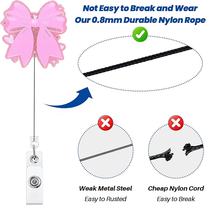 Pink Bow Heart Badge Reel, Cute Retractable ID Card Badge Holder, Name Tag Work Badge Clip for ICU RN LPN CNA MA ER Night Shift Nurse Nursing Student Pediatric Doctor Librarian Teacher, Nurse Gifts