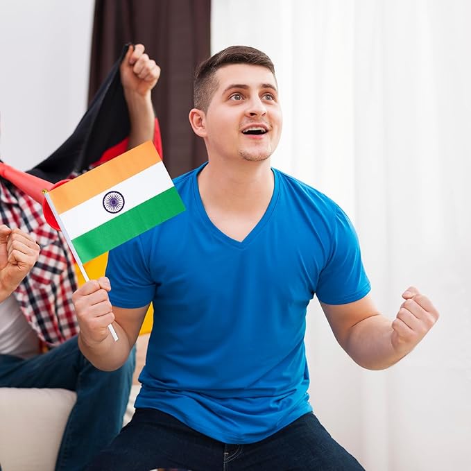 India Flag Small Indian Flag 12 Pack Mini Hand Held Indian Flags on Sticks for Party Parades Sports Events Patriotic Holiday Decorations