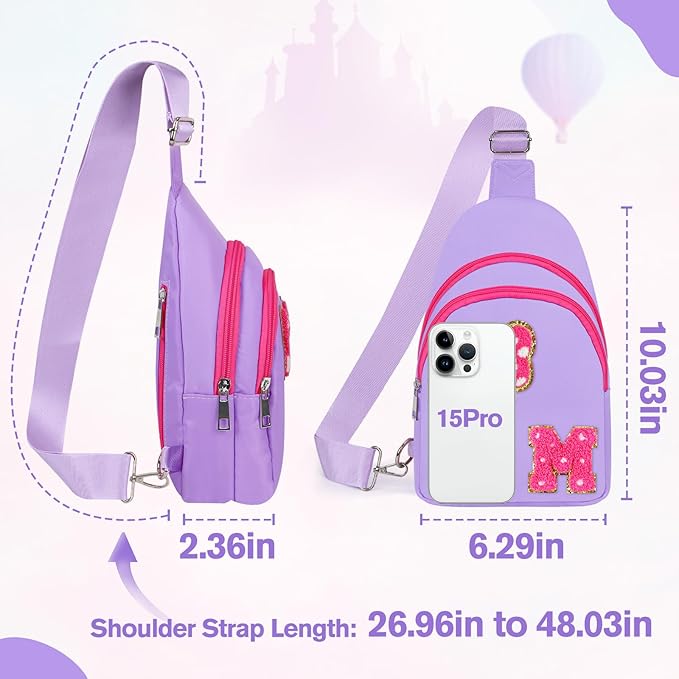 7 8 9 10 11 12 13 24 Year Old Girl Birthday Gifts, Purple Initial Bow Mouse Park Small Sling Bag for Girls Daughter Women, Teen Girl Gifts Trendy Stuff Crossbody Fanny Pack Must Have for Park Travel M