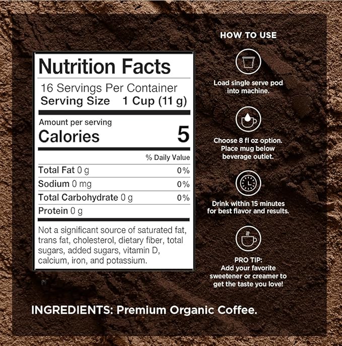 VitaCup Organic Perfect Dark Roast Decaf Coffee Pod for Pure & Clean Energy, Antioxidants, Low Acid, Peru Single Origin in Recyclable Single Serve Pod Compatible with Keurig K-Cup Brewers, 64 CT