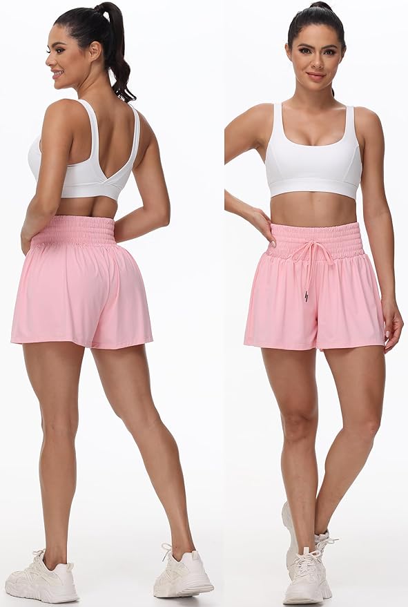 Blaosn Flowy Athletic Shorts for Women Gym Workout Running Short Pants High Waist Skort with Pocket Casual Summer Clothes