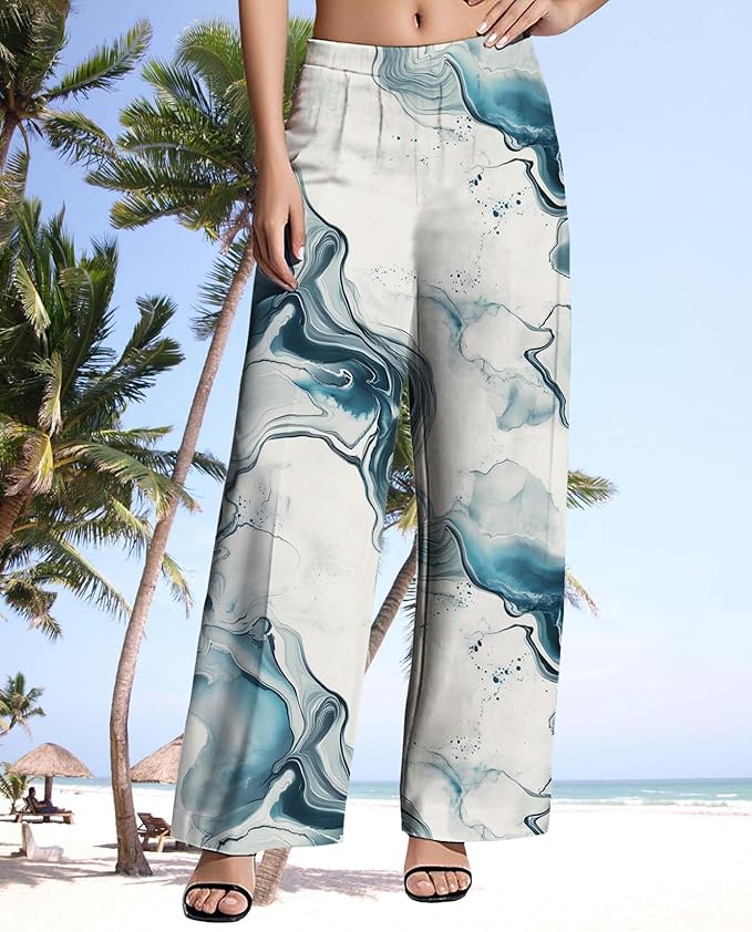 Womens Boho Pants Casual Oversize High Waisted Wide Leg Trousers Pattern Printed Ourdoors Pant for 2025 Summer