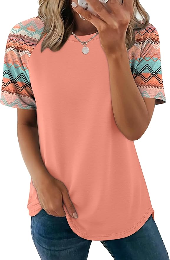 WIHOLL Summer Tops for Women 2026 Trendy Short Sleeve Shirts Crew Neck Tops Curved Hem Fashion Clothing