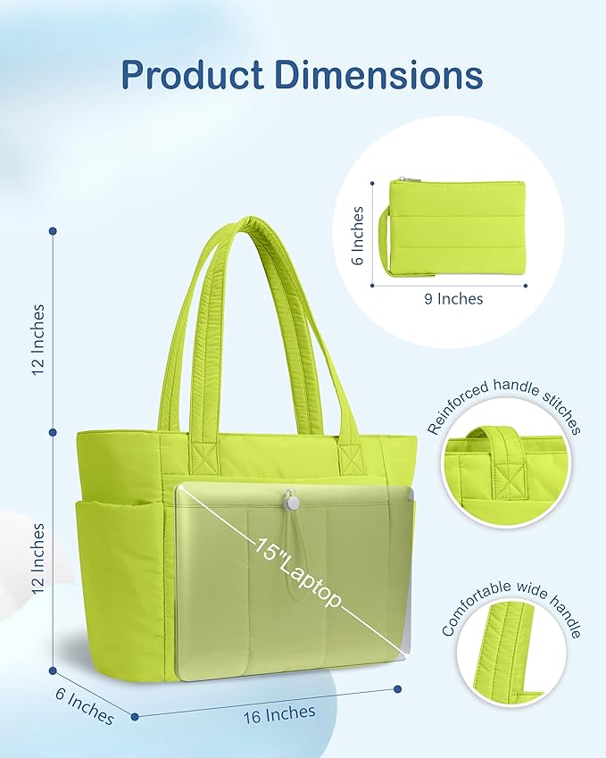 TOPDesign Puffy Tote Bag for Women with Cup Holder & Laptop Compartment & Cosmetic Bag & Trolley Sleeve for Work, Travel