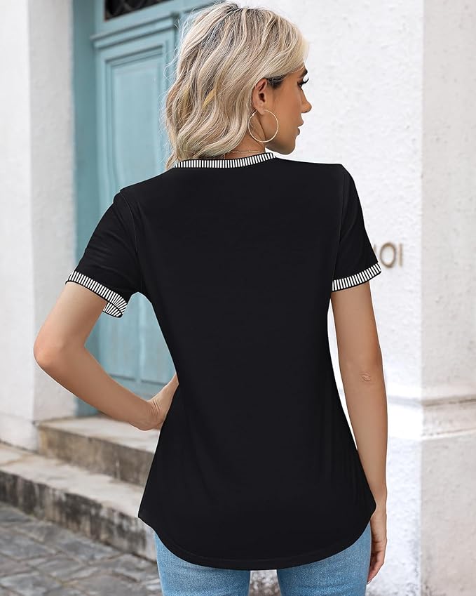 Kistore Womens Casual Crew Neck Short Sleeve Pleated Tops Blouses Fashion Clothes 2026