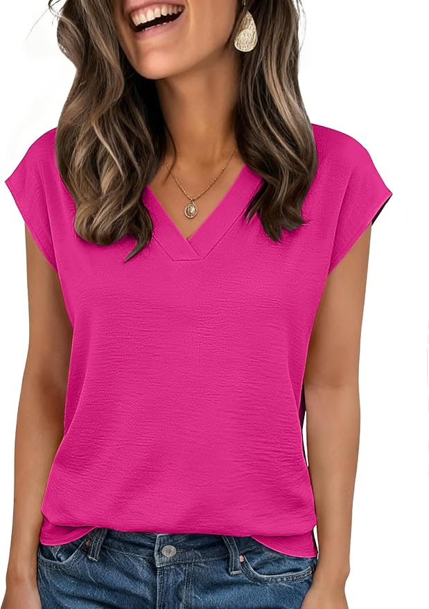 Zeagoo Womens Tops Cap Short Sleeve Textured Blouse V Neck Summer Spring Shirts Business Casual Outfits